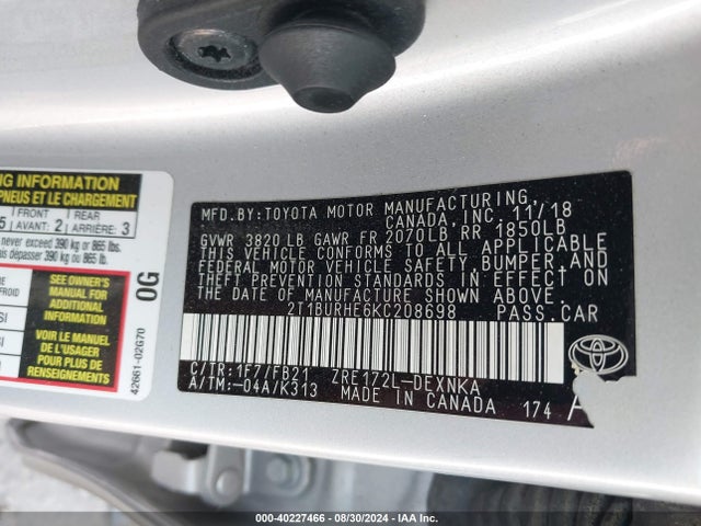 Toyota COROLLA LE 2019 2T1BURHE6KC208698 Image 9