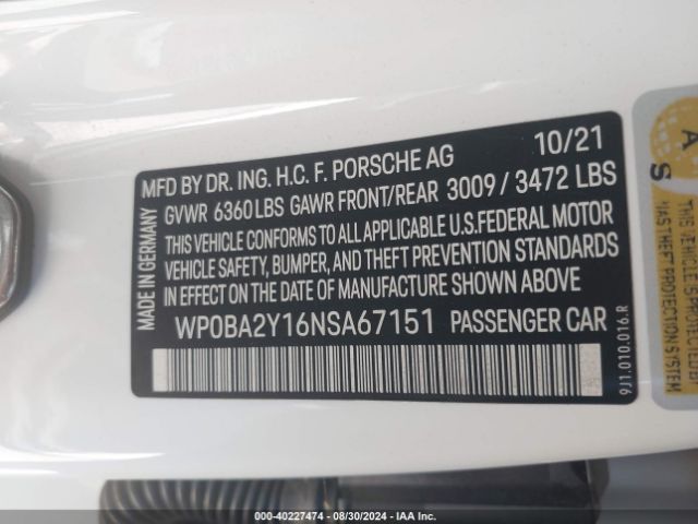 2022 PORSCHE TAYCAN CROSS TURISMO WP0BA2Y16NSA67151 Photo 8
