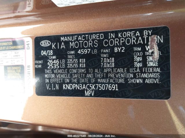 KNDPN3AC5K7507691 KIA Sportage Ex