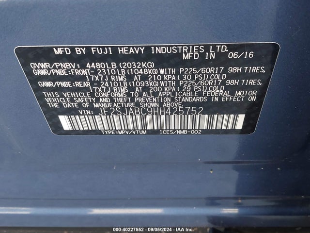 JF2SJABC9HH425752 Subaru Forester 2.5i