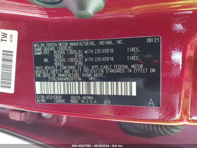Toyota Highlander Xle 2021 5TDGZRAH4MS081214 Image 9