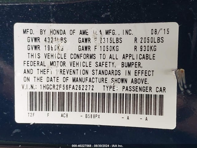 1HGCR2F56FA262272 Honda Accord Sport