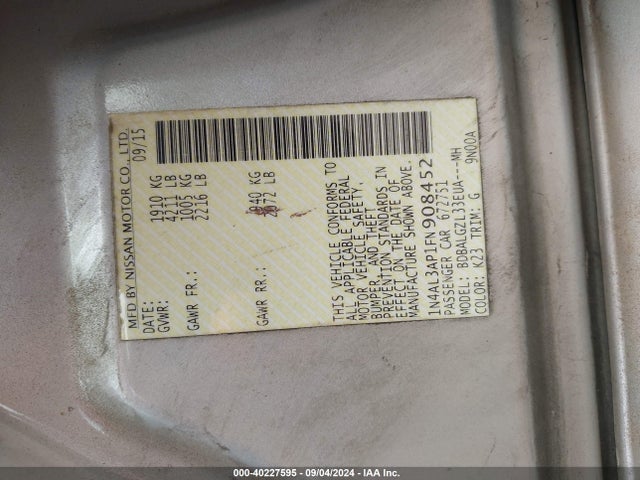 Nissan Altima 2.5 S 2015 1N4AL3AP1FN908452 Image 9