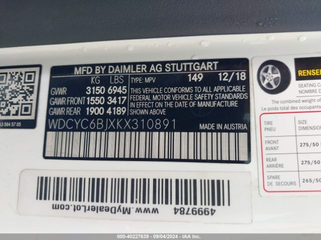 WDCYC6BJXKX310891 Mercedes-Benz G 550 4matic