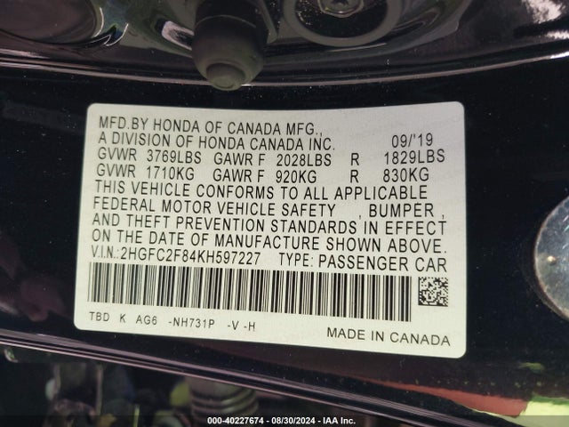 Honda Civic Sport 2019 2HGFC2F84KH597227 Image 9
