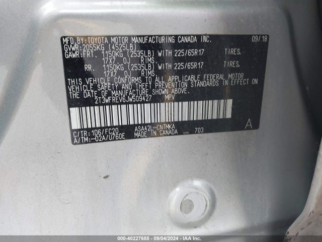 Toyota Rav4 Xle 2018 2T3WFREV6JW509427 Image 9