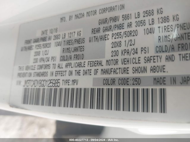 JM3TCADY8G0125985 Mazda Cx-9 Grand Touring