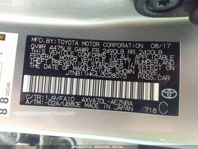 Toyota CAMRY LE 2018 JTNB11HK4J3028073 Image 9
