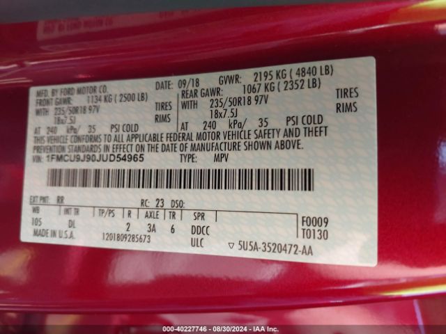 2018 FORD ESCAPE 1FMCU9J90JUD54965 Photo 8
