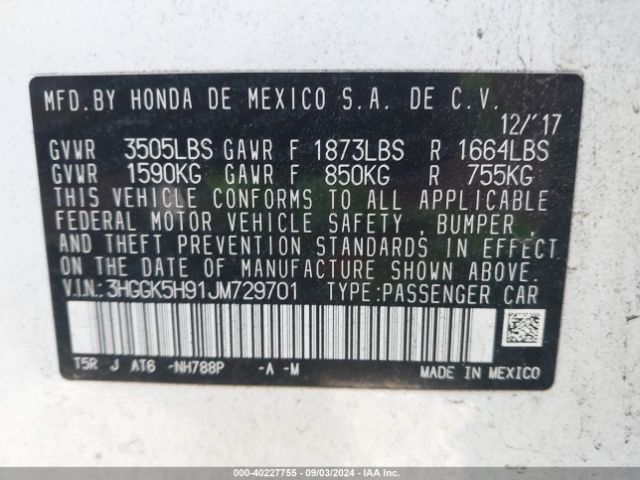 3HGGK5H91JM729701 Honda Fit Ex-l