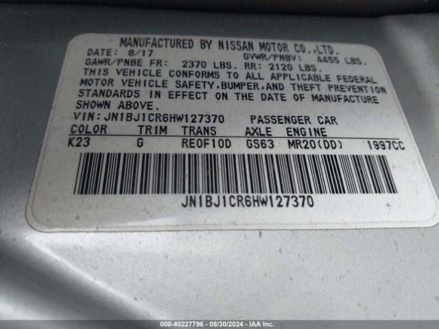 JN1BJ1CR6HW127370 Nissan Rogue Sport Sv
