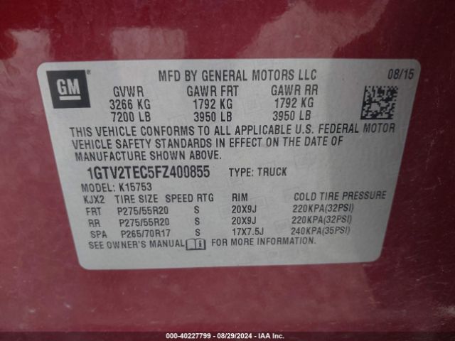 1GTV2TEC5FZ400855 GMC SIERRA 1500