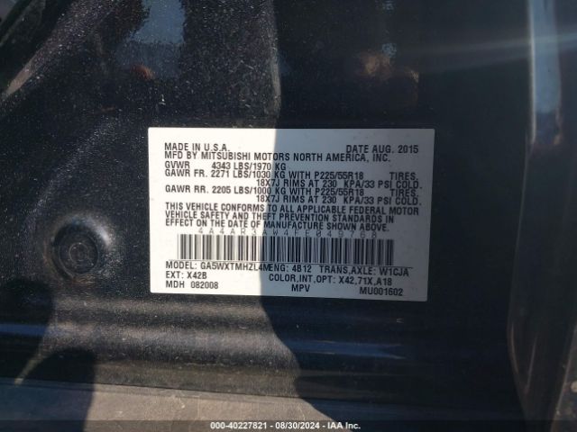 4A4AR3AW4FE049768 Mitsubishi Outlander Sport Es