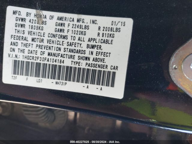 1HGCR2F30FA104184 Honda ACCORD LX