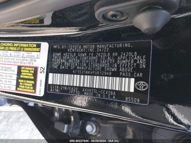 4T1S31AK4PU612948 Toyota Camry Se Hybrid