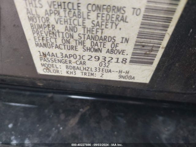 1N4AL3AP0JC293218 Nissan Altima 2.5 Sr