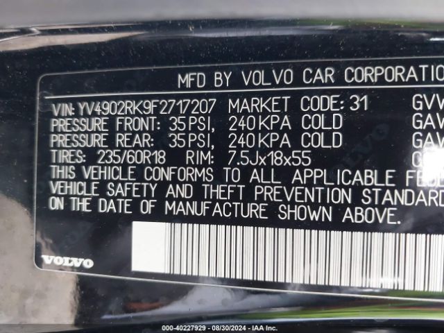 YV4902RK9F2717207 Volvo Xc60 T6