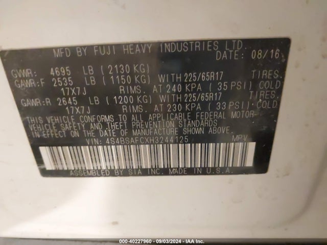 Subaru Outback 2.5i Premium 2017 4S4BSAFCXH3244125 Image 9