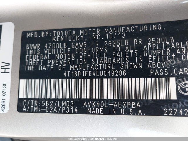 Toyota Avalon Hybrid Limited 2014 4T1BD1EB4EU019286 Image 9