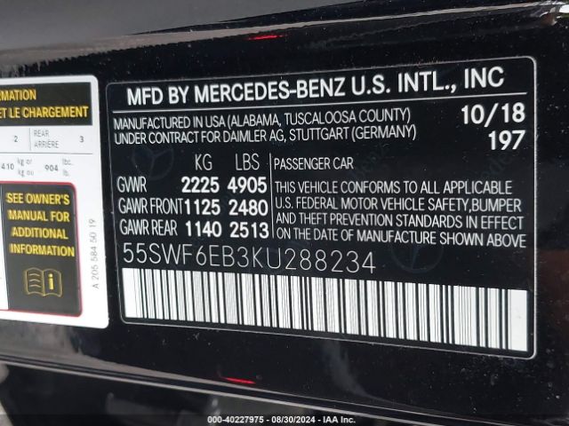 55SWF6EB3KU288234 Mercedes-Benz Amg C 43 4matic