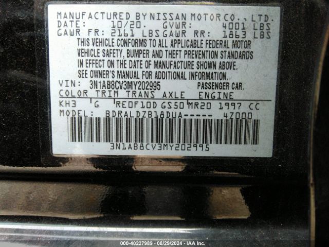 3N1AB8CV3MY202995 Nissan Sentra Sv Xtronic Cvt