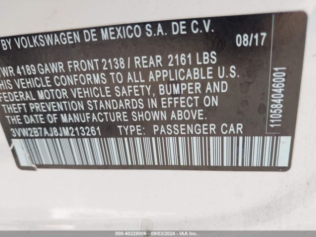 3VW2B7AJ8JM213261 Volkswagen Jetta 1.4t S