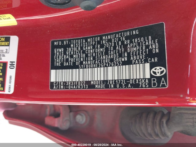 Toyota Corolla S Plus 2016 5YFBURHE2GP476252 Image 9