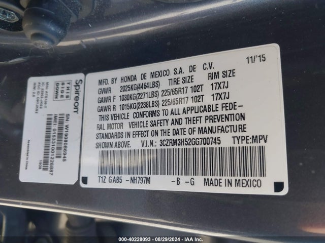 Honda CR-V EX 2016 3CZRM3H52GG700745 Image 9
