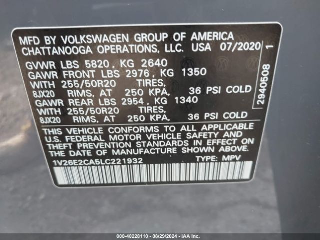 1V26E2CA5LC221932 Volkswagen Atlas Cross Sport 3.6l V6 Se W/technology/3.6l V6 Se W/technology R-line