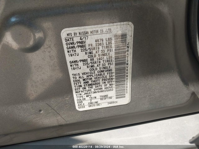 Nissan Rogue Sl 2017 JN8AT2MV6HW025950 Image 9