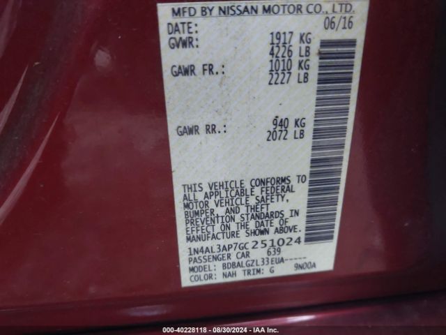 1N4AL3AP7GC251024 Nissan Altima 2.5/2.5 S/2.5 Sl/2.5 Sr/2.5 Sv