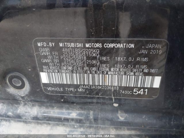 2019 MITSUBISHI OUTLANDER JA4AZ3A38KZ036483 Photo 8
