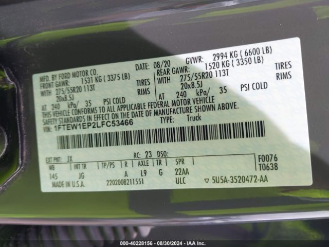 1FTEW1EP2LFC53466 Ford F-150 Xl