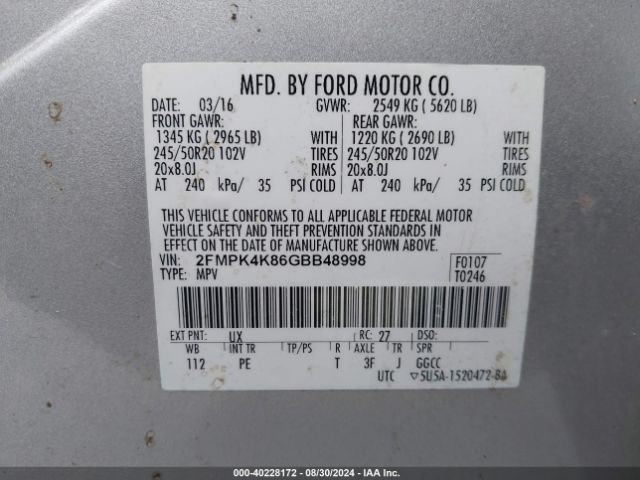 2FMPK4K86GBB48998 Ford Edge Titanium