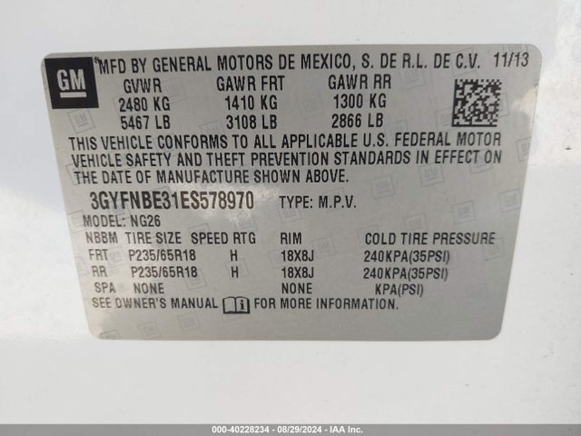 3GYFNBE31ES578970 Cadillac Srx Luxury Collection
