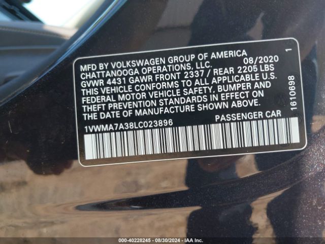 1VWMA7A38LC023896 Volkswagen Passat 2.0t R-line
