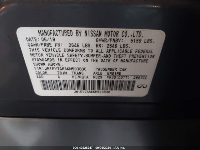JN1EV7AR6KM593830 Infiniti Q50 3.0t Luxe