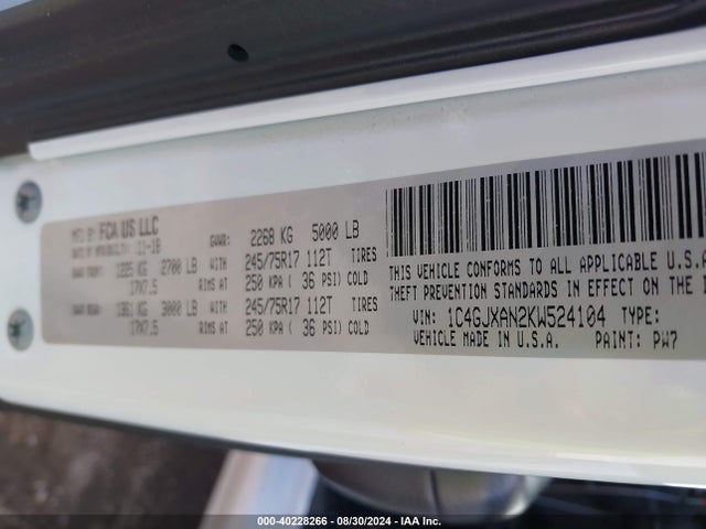 1C4GJXAN2KW524104 Jeep Wrangler Sport S 4x4