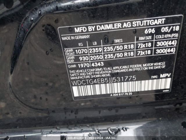 WDCTG4EB5JJ531775 Mercedes-Benz GLA 250