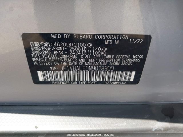 JF1VBAL60N9028900 Subaru Wrx Limited