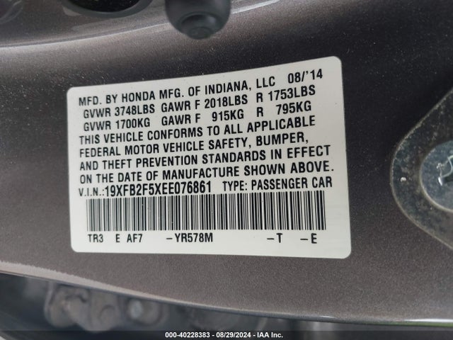 Honda Civic Lx 2014 19XFB2F5XEE076861 Image 9