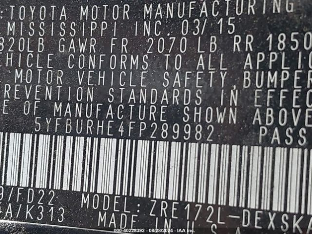 5YFBURHE4FP289982 Toyota Corolla S