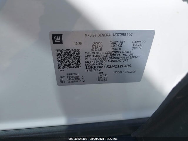 1GKKNMLS3MZ126499 GMC Acadia Fwd Slt