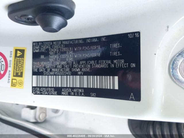 5TDZARFH5GS022492 Toyota Highlander Le