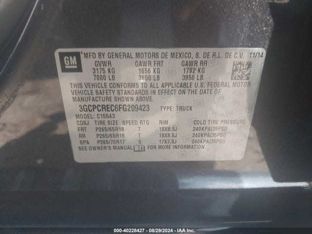 Chevrolet Silverado 1500 1lt 2015 3GCPCREC6FG209423 Image 9