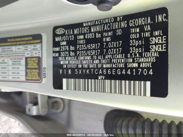 5XYKTCA66EG441704 KIA SORENTO LX