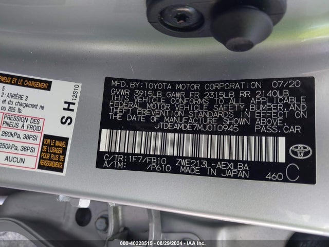 Toyota Corolla Hybrid Le 2021 JTDEAMDE7MJ010945 Image 9