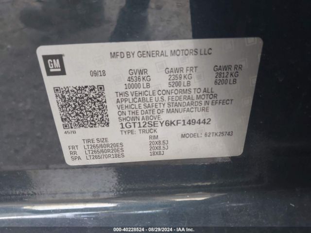 1GT12SEY6KF149442 GMC Sierra 2500hd Denali