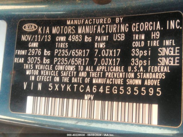 5XYKTCA64EG535595 KIA SORENTO LX