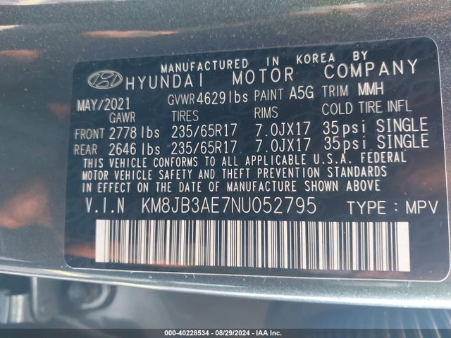 Hyundai TUCSON SEL 2022 KM8JB3AE7NU052795 Image 9